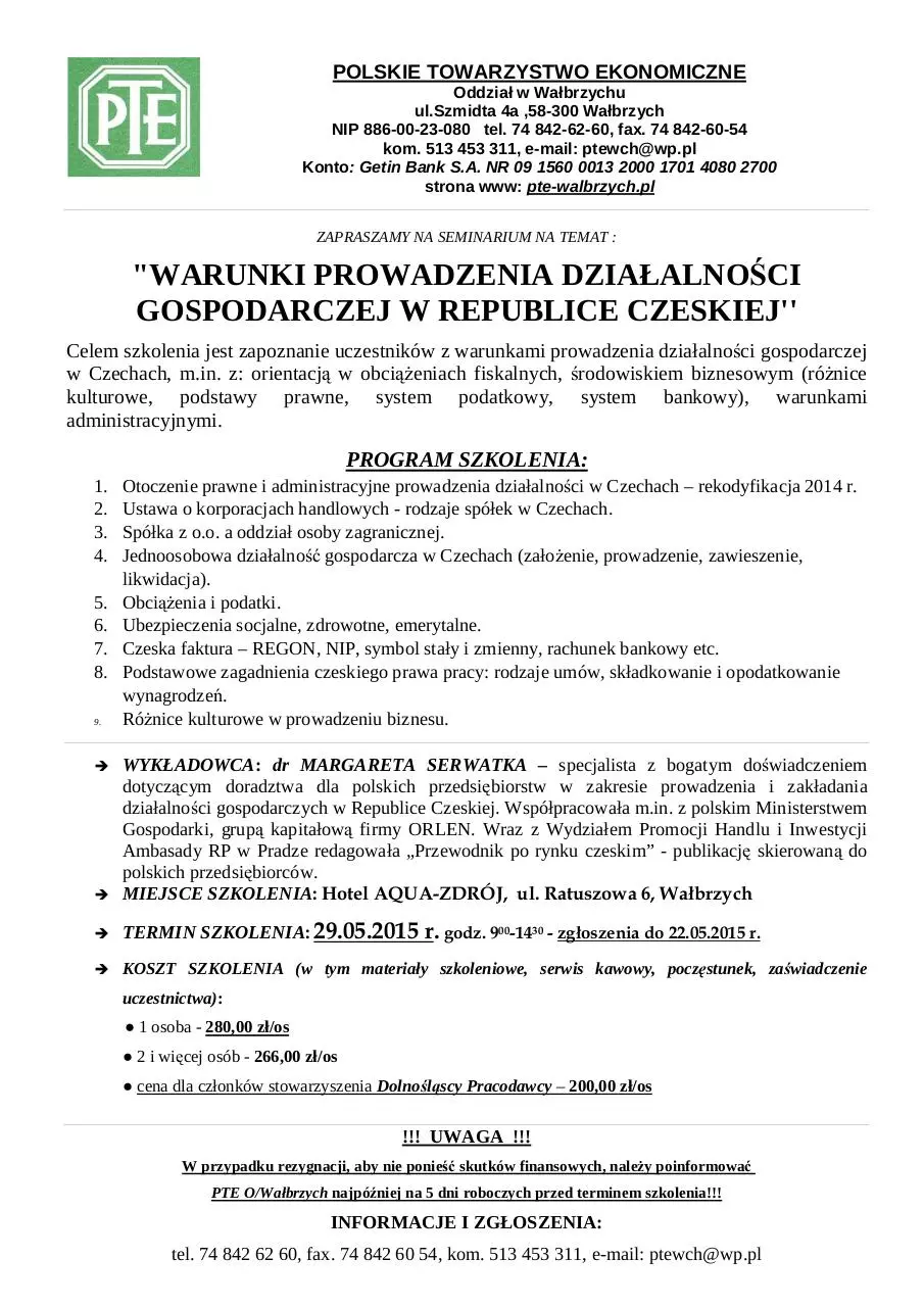 Page 1 of 1, DZIAŁALNOŚĆ W CZECHACH 29.05.2015
