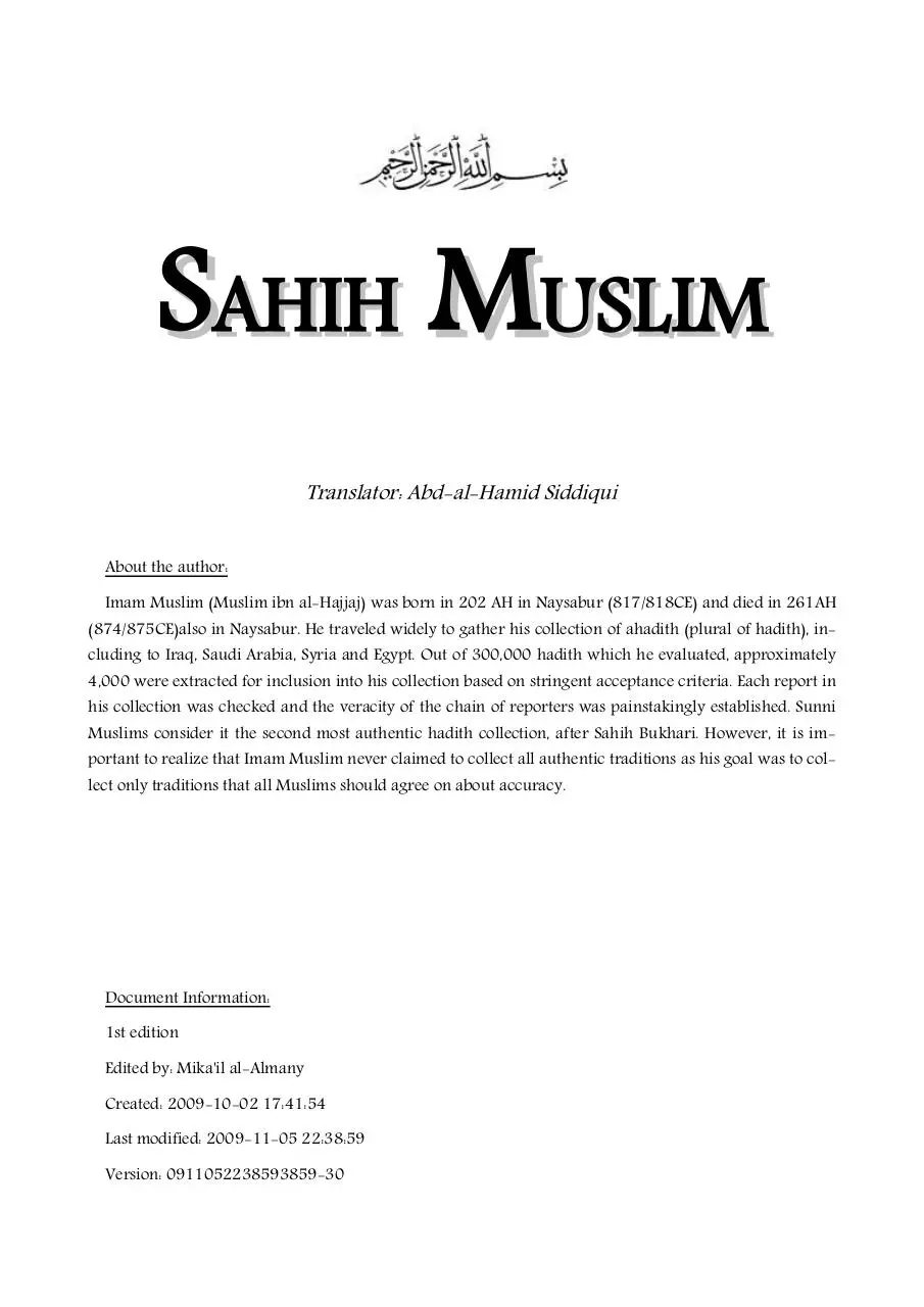 Page 1 of 1800, Sahih Muslim english translation (1)