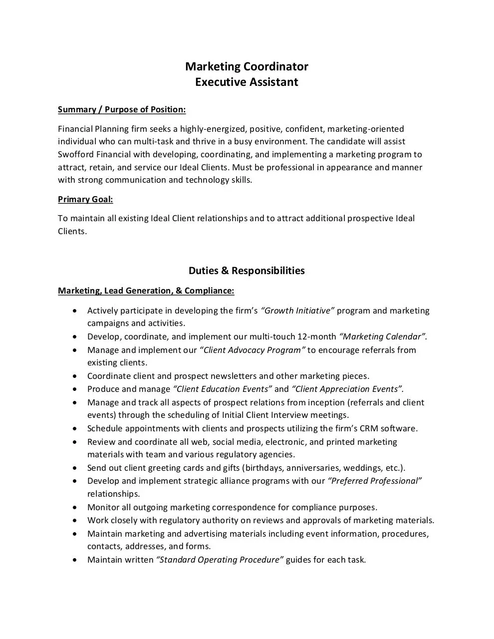 Page 1 of 2, Swofford Financial Job Posting