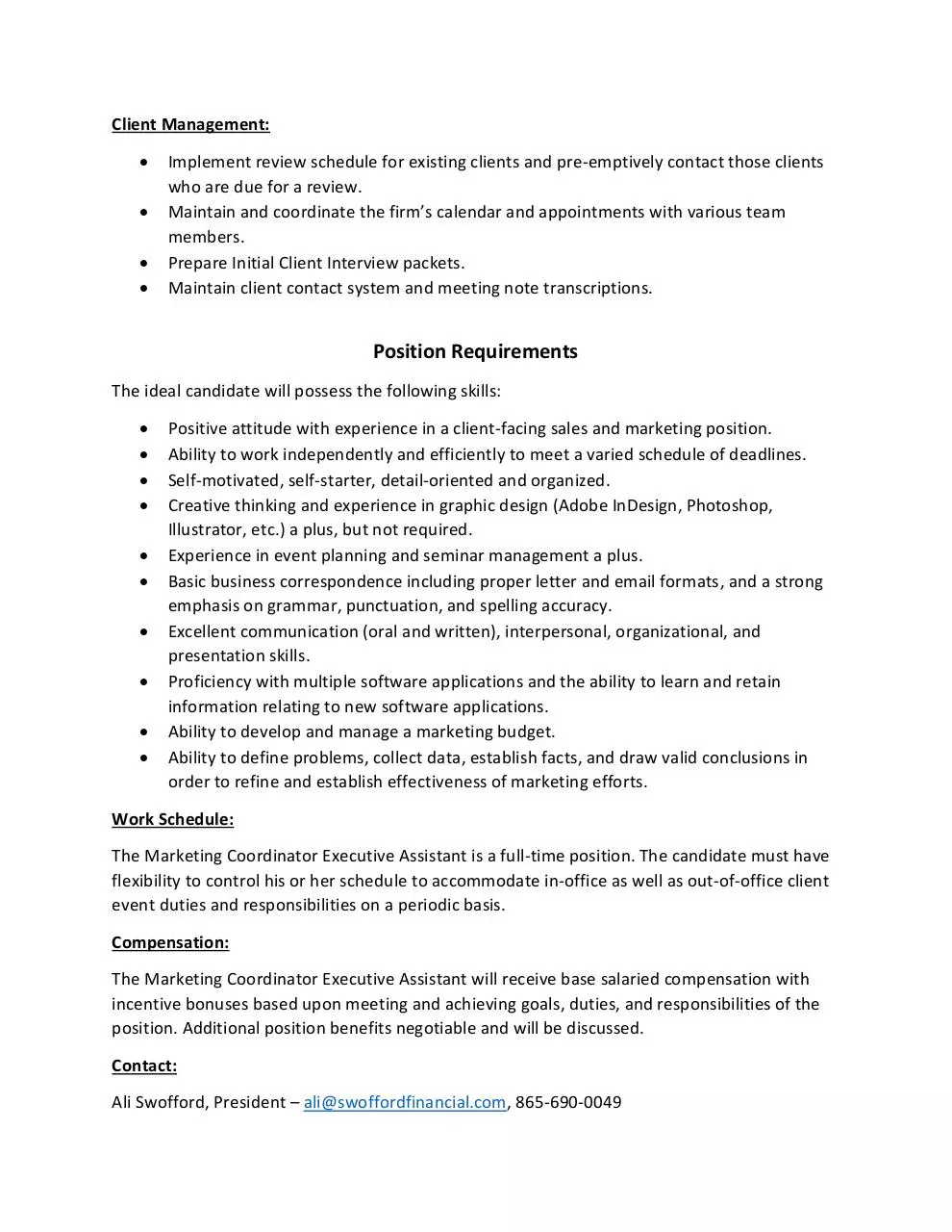 Page 2 of 2, Swofford Financial Job Posting