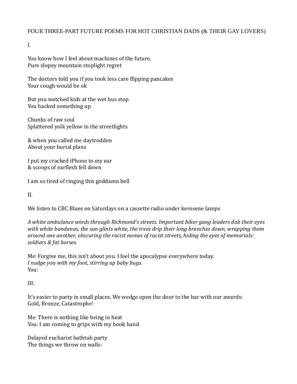 Document preview FOUR THREE-PART FUTURE POEMS FOR HOT CHRISTIAN DADS.pdf - page 1/4