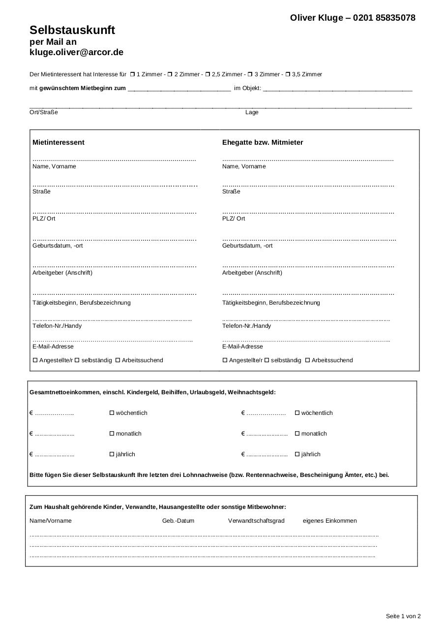 Mieterselbstauskunft Pdf Vorlage Mieterselbstauskunft Pdf Vorlage