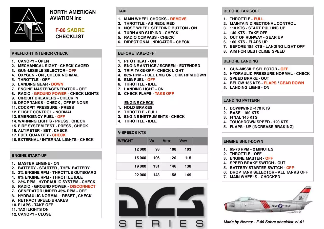 Document preview - F-86 Sabre Checklist v1.01.pdf - Page 1/1
