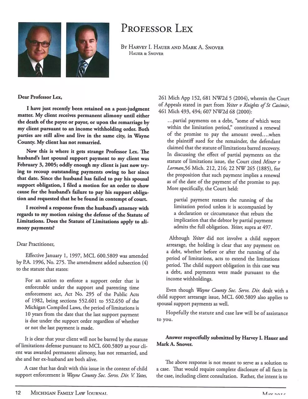 Page 1 of 2, Professor Lex May 2015