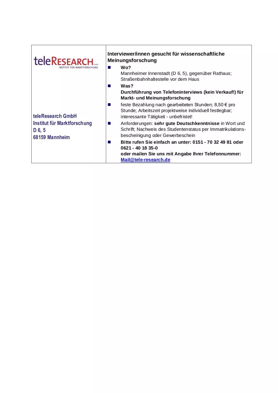 Page 1 of 1, Anzeige Interviewer gesucht Jobbörsen BIC LU