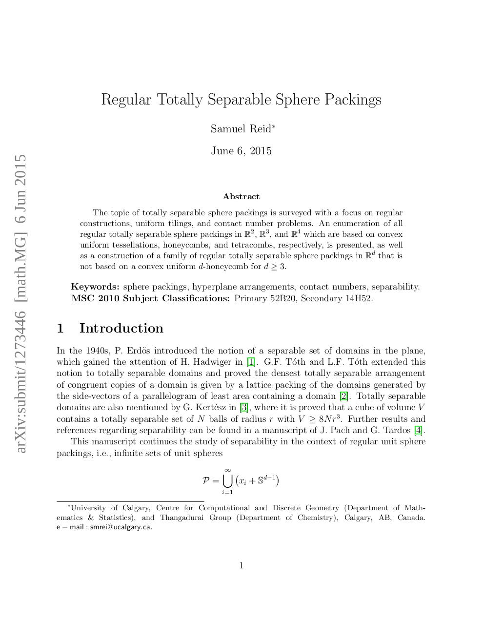 Regular Totally Separable Sphere Packings arXiv.pdf - page 1/10