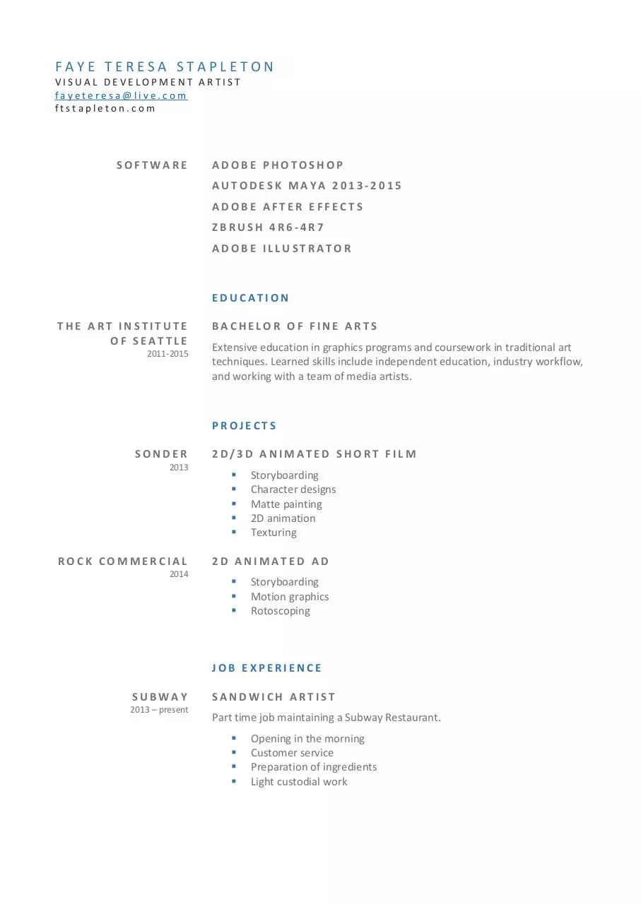 Page 1 of 1, FayeTeresaResume
