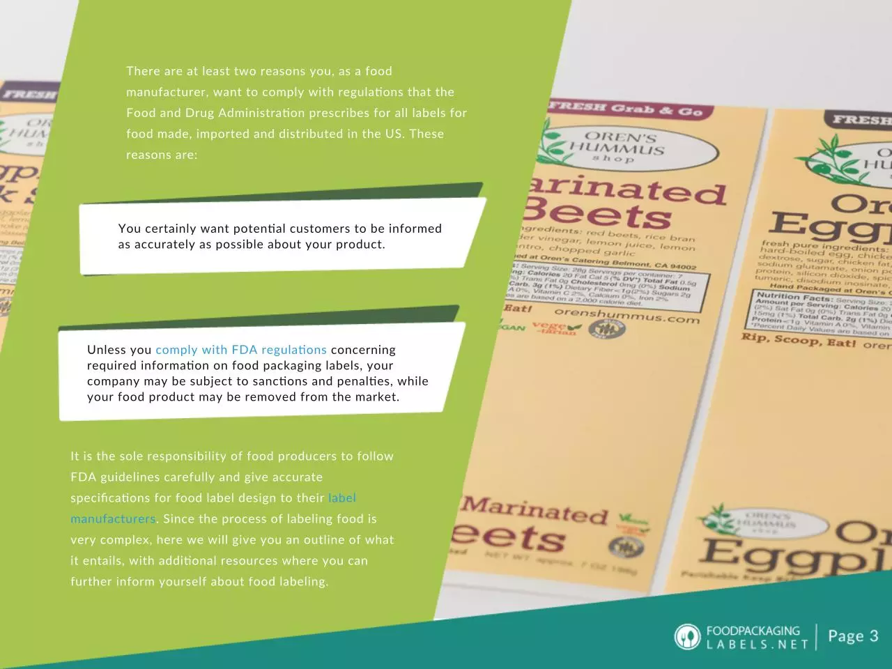 Page 3 of 29, FDA food label requiremens in a nutshell