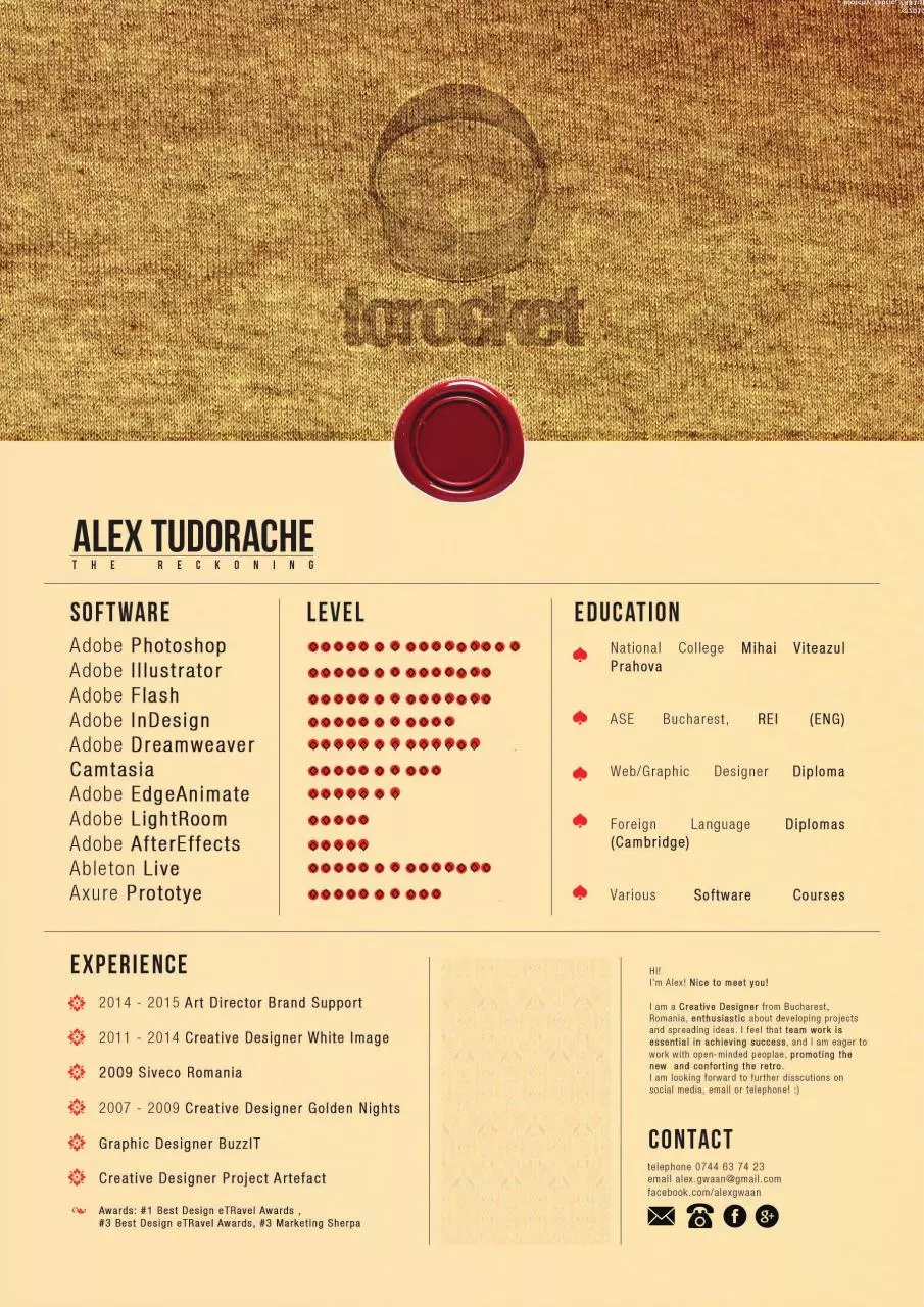 Page 2 of 2, Alex Tudorache Creative Designer RESUME 2015