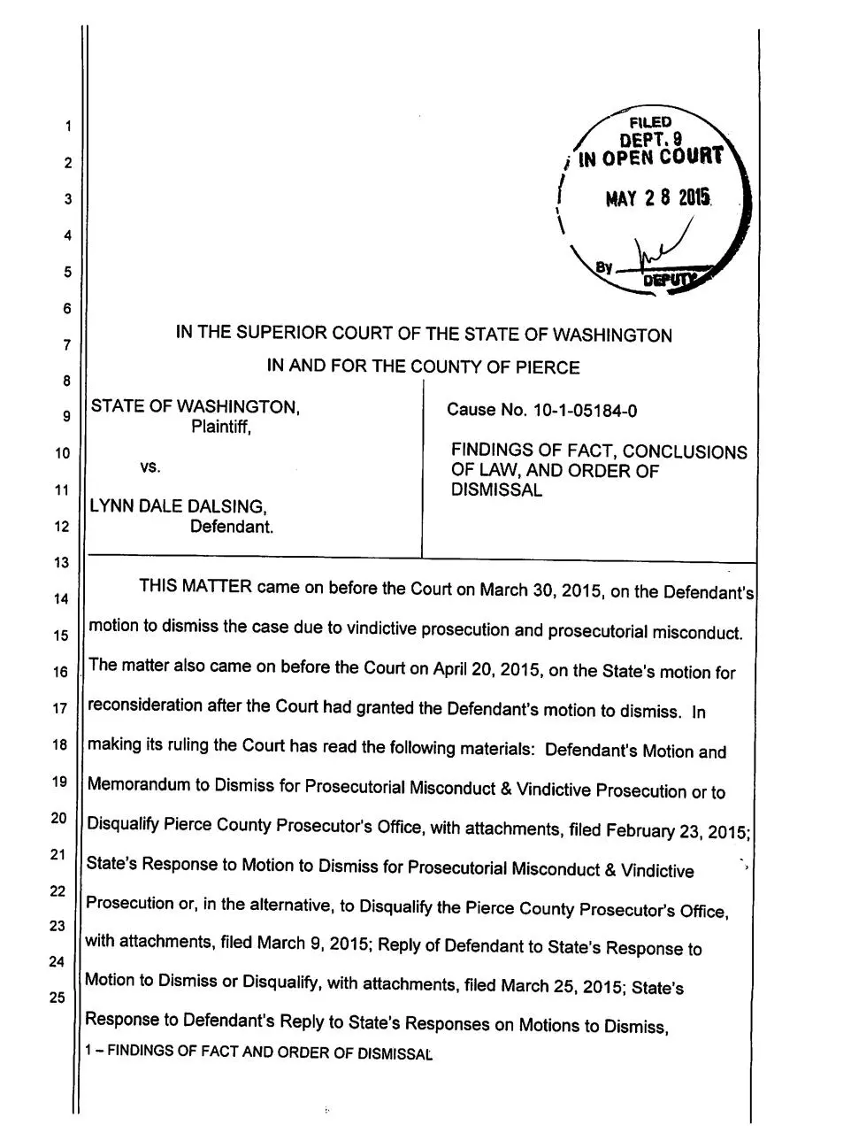 Page 1 of 28, Findings Fact Conclusions Law Ord DM Dalsing 05.28.15
