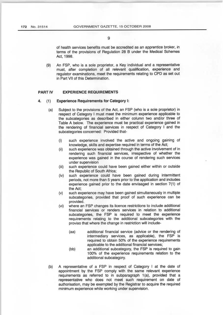 Page 1 of 6, Section IV Experience Requirements