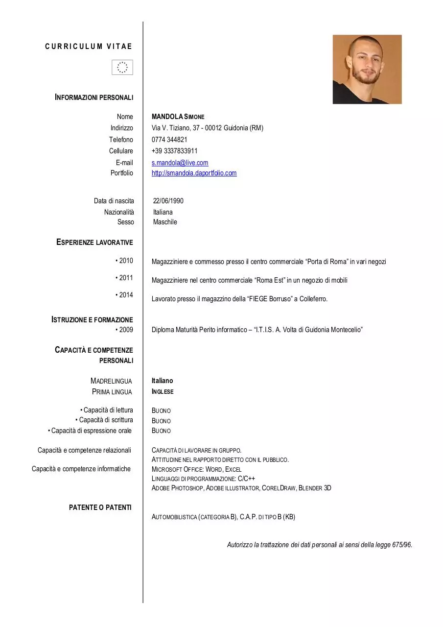Document preview - Mandola Simone CV.pdf - Page 1/1