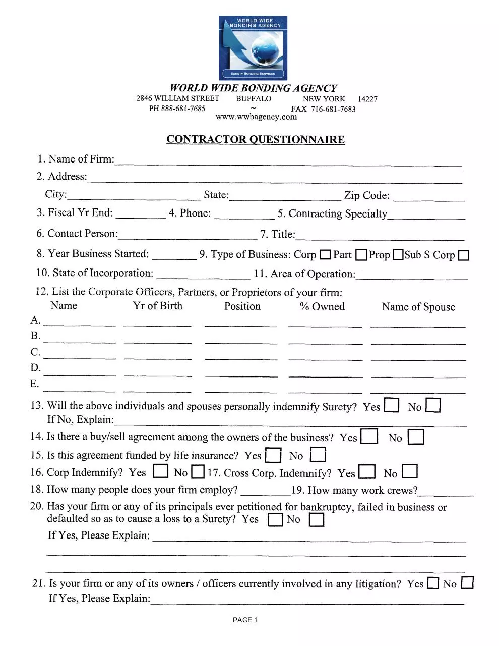 Page 1 of 6, CONTRACTORQUESTIONNAIRE2015