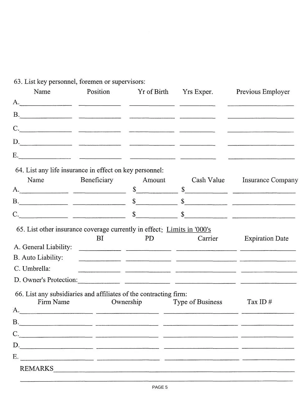 Page 5 of 6, CONTRACTORQUESTIONNAIRE2015