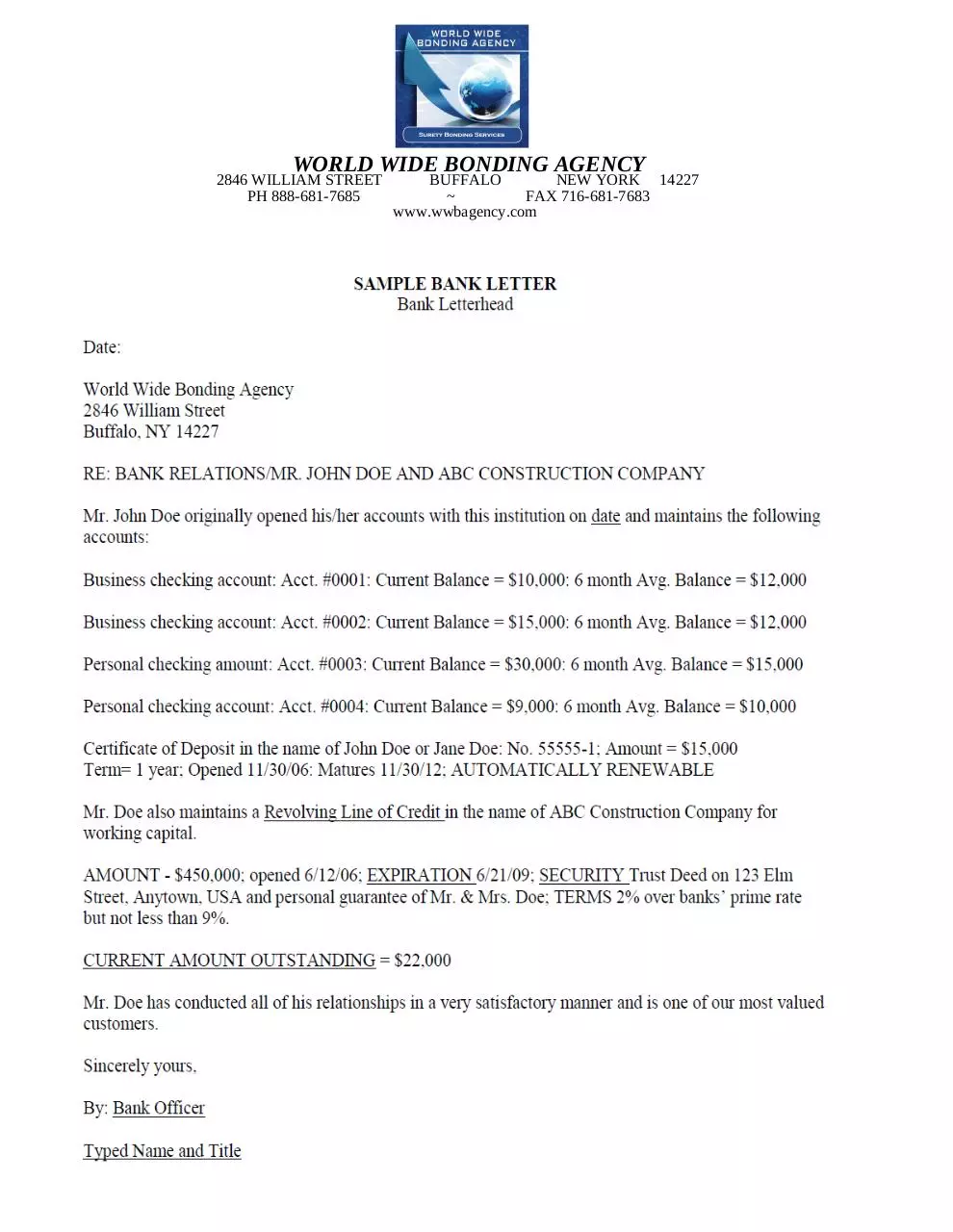 Page 1 of 1, SAMPLEBANKLETTER