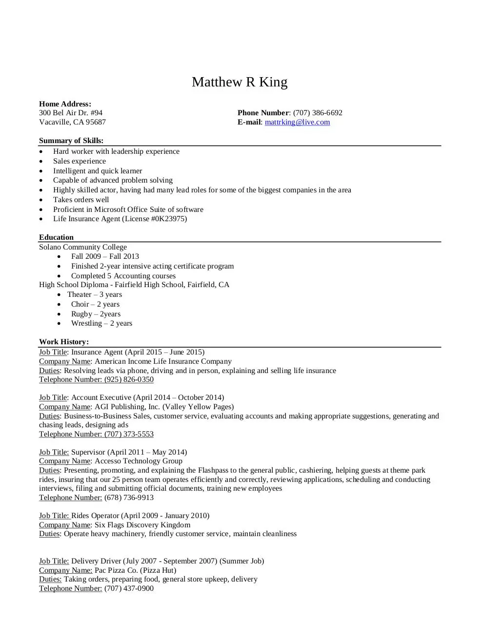 Page 1 of 1, MattKingresume6.30.15
