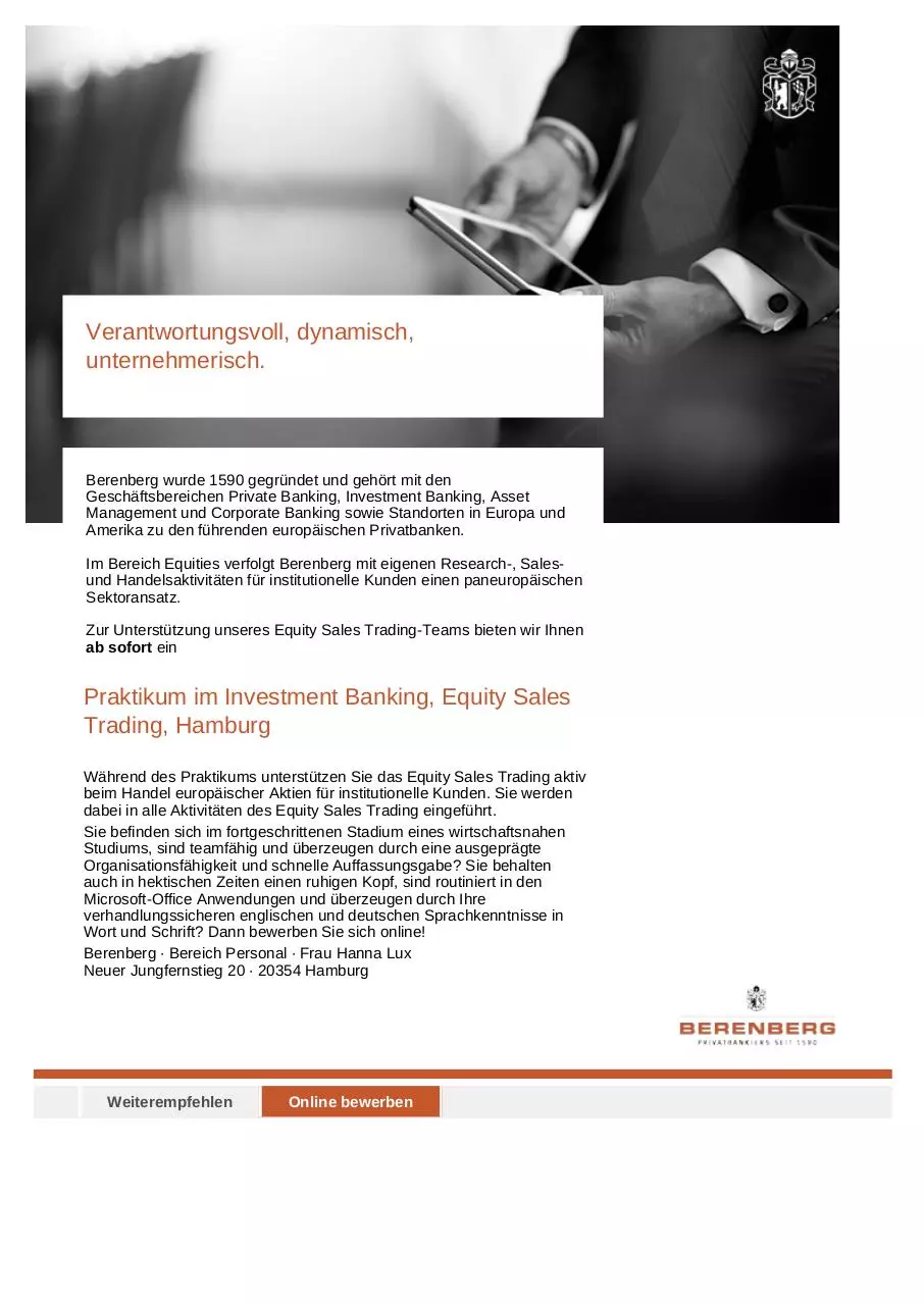 Page 1 of 1, Equity Sales Trading ab sofort