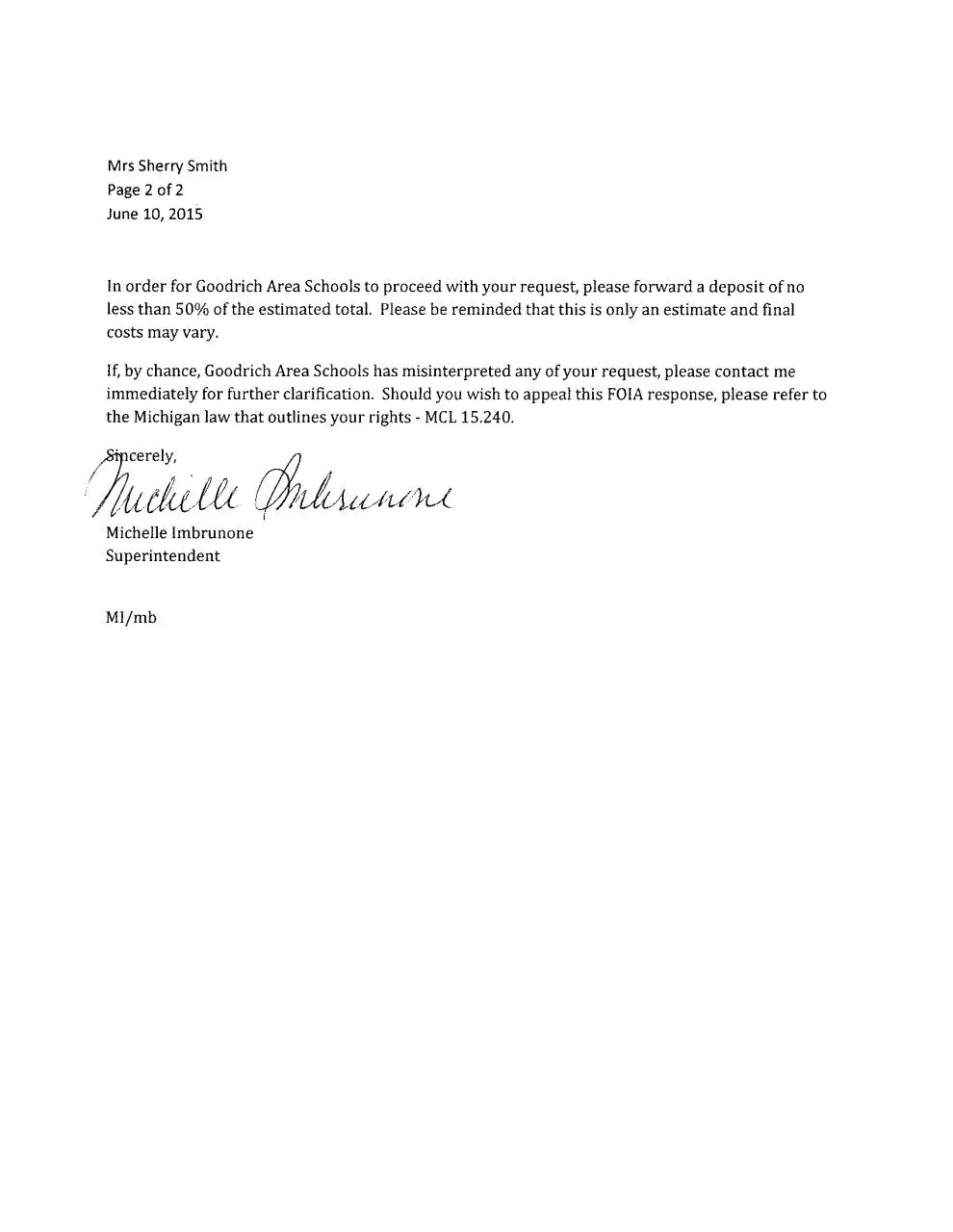 Page 2 of 2, Sherry Smith FOIA Response. JUNE 10, 2015