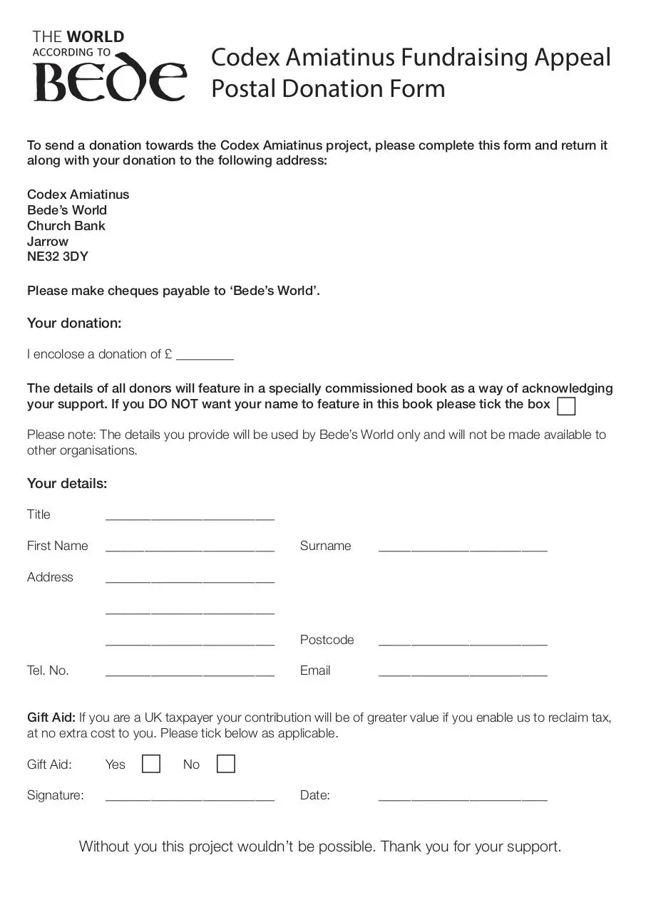 Page 1 of 1, Postal Donation Form