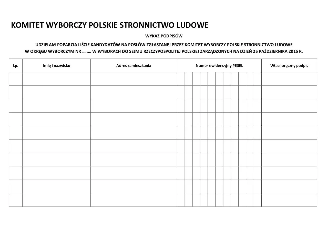Document preview - Wykaz podpisÃ³w poparcia PSL_Sejm.pdf - Page 1/1