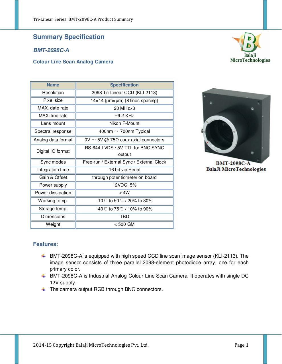 Document preview BMT-2098C-A_line_scan_camera_summary_page.pdf - page 1/2