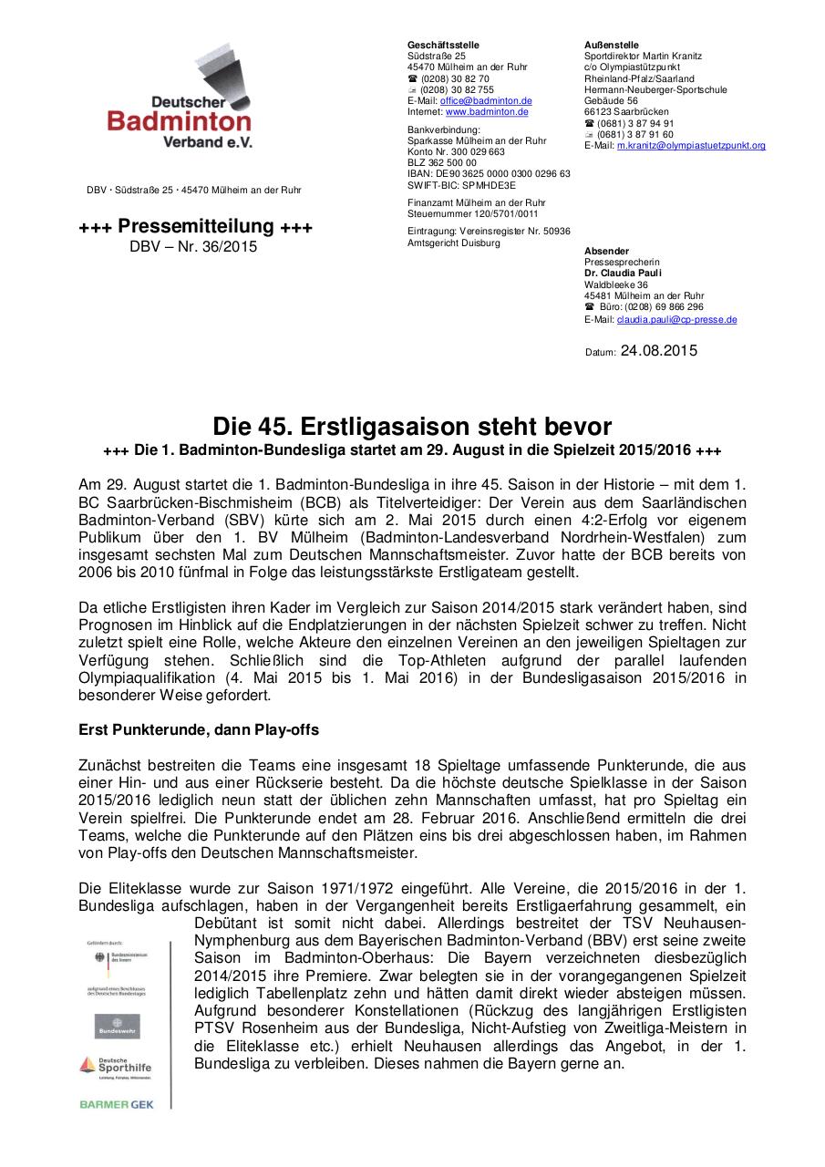 Document preview DBV_PM_2015-36 Bundesliga-Vorschau 2015-2016.pdf - page 1/2