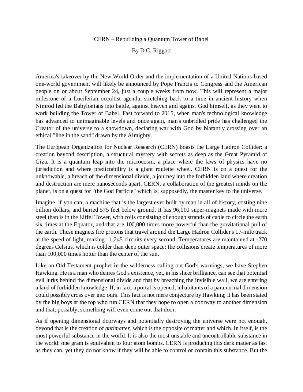 Page 1 of 4, CERN Rebuilding a Quantum Tower of Babel