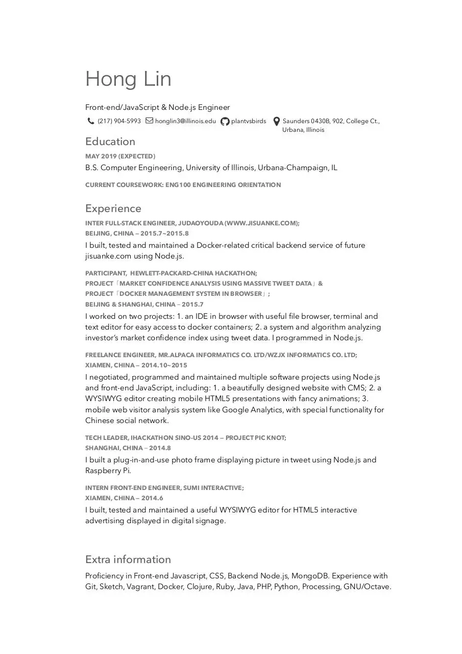 Page 1 of 1, resume 2015 summer eng