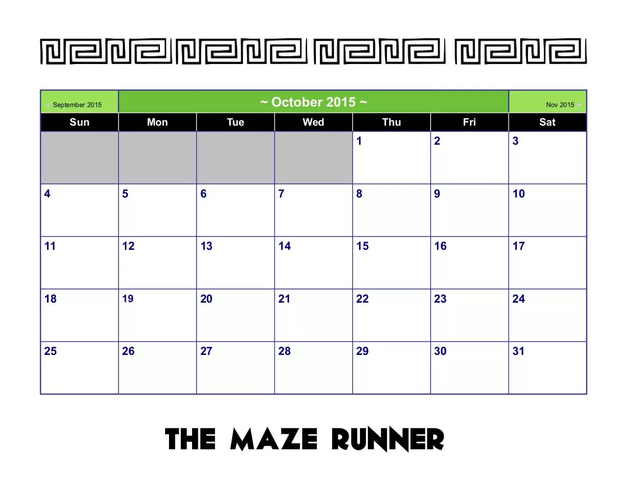 Page 2 of 5, Maze Runner Calendar
