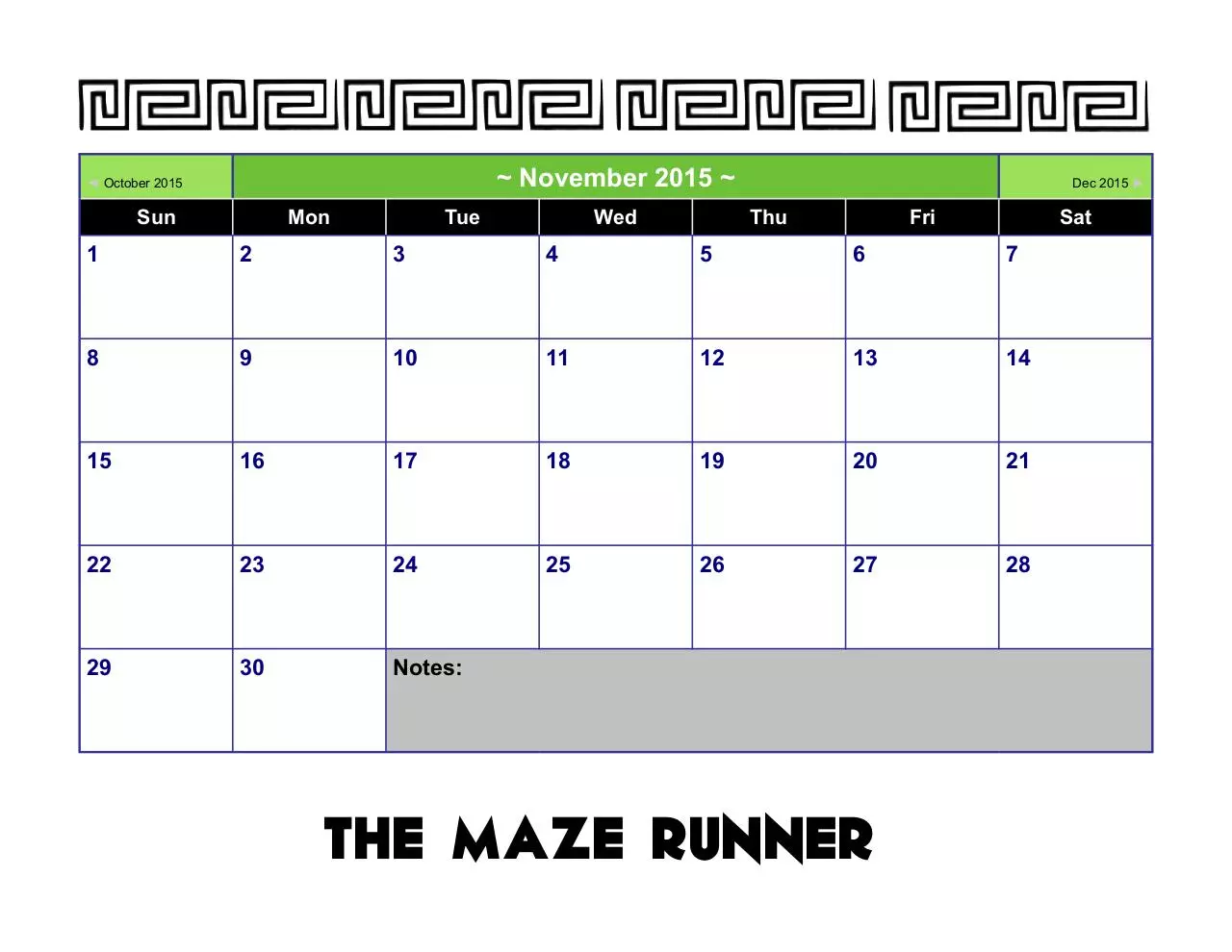 Page 3 of 5, Maze Runner Calendar