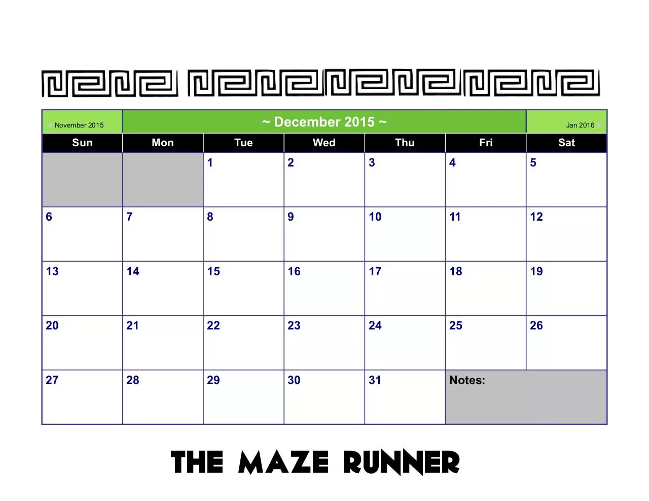 Page 4 of 5, Maze Runner Calendar
