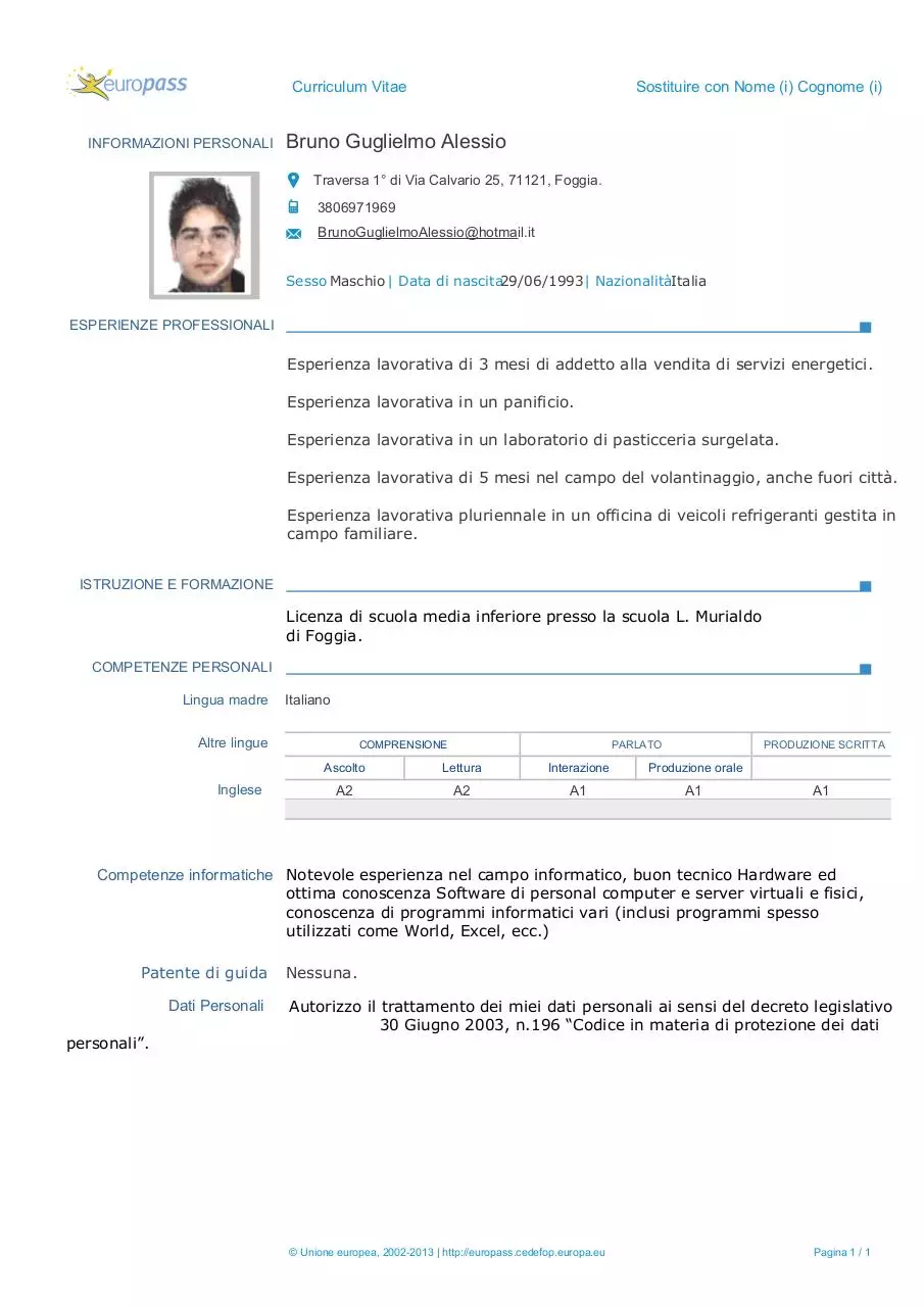 Page 1 of 1, Curriculum VItae con foto