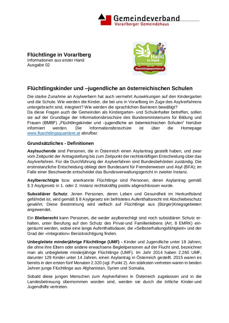 2015-09-10 FlÃ¼chtlinge in Vorarlberg Information Ausgabe 02.pdf - page 1/6