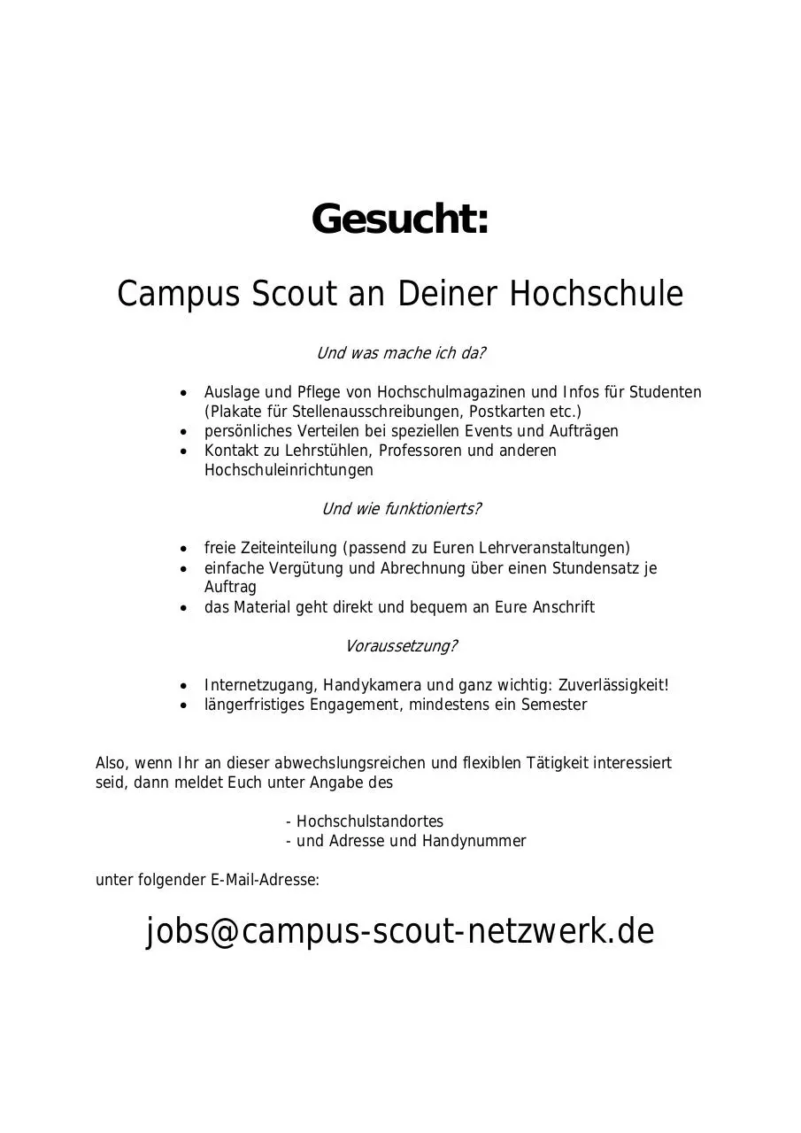Page 1 of 1, Campus Scout Netzwerk Stellenausschreibung