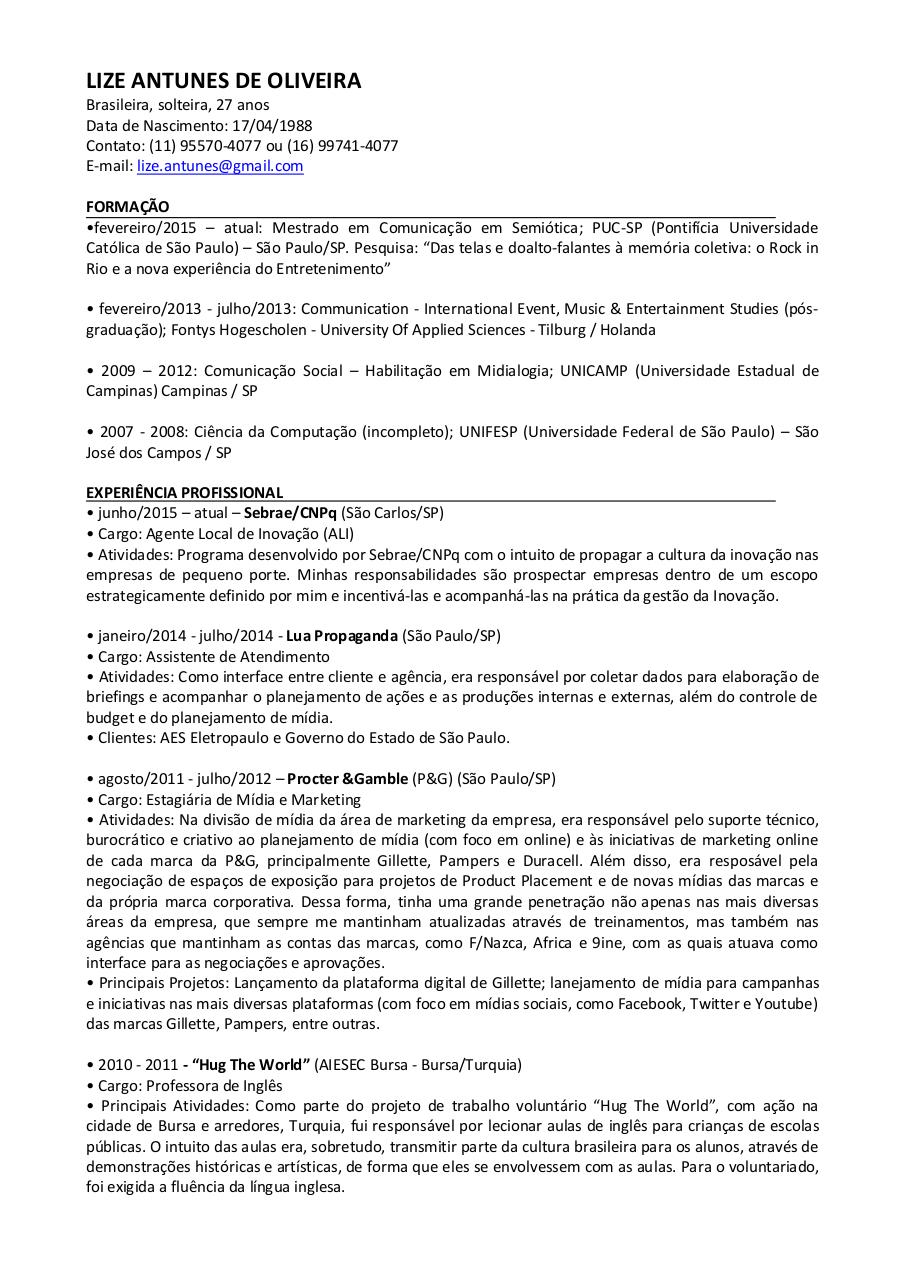 Document preview Lize Antunes_CV.pdf - page 1/2
