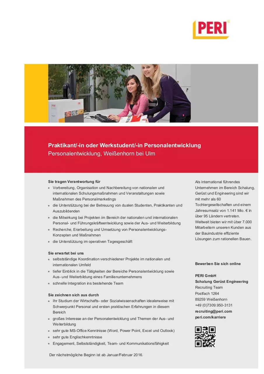 Page 1 of 1, Praktikant Werkstudent Personalentwicklung