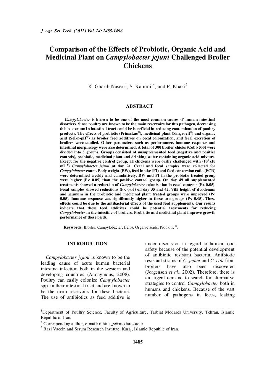 Page 1 of 1, JAST Comparision of feed edditives on Campylobacter jejuni