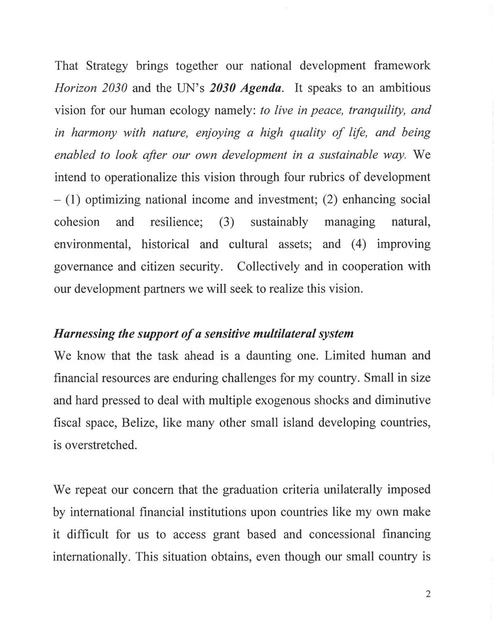 Page 3 of 6, Statement by Hon Wilfred Elrington at the UN post2015