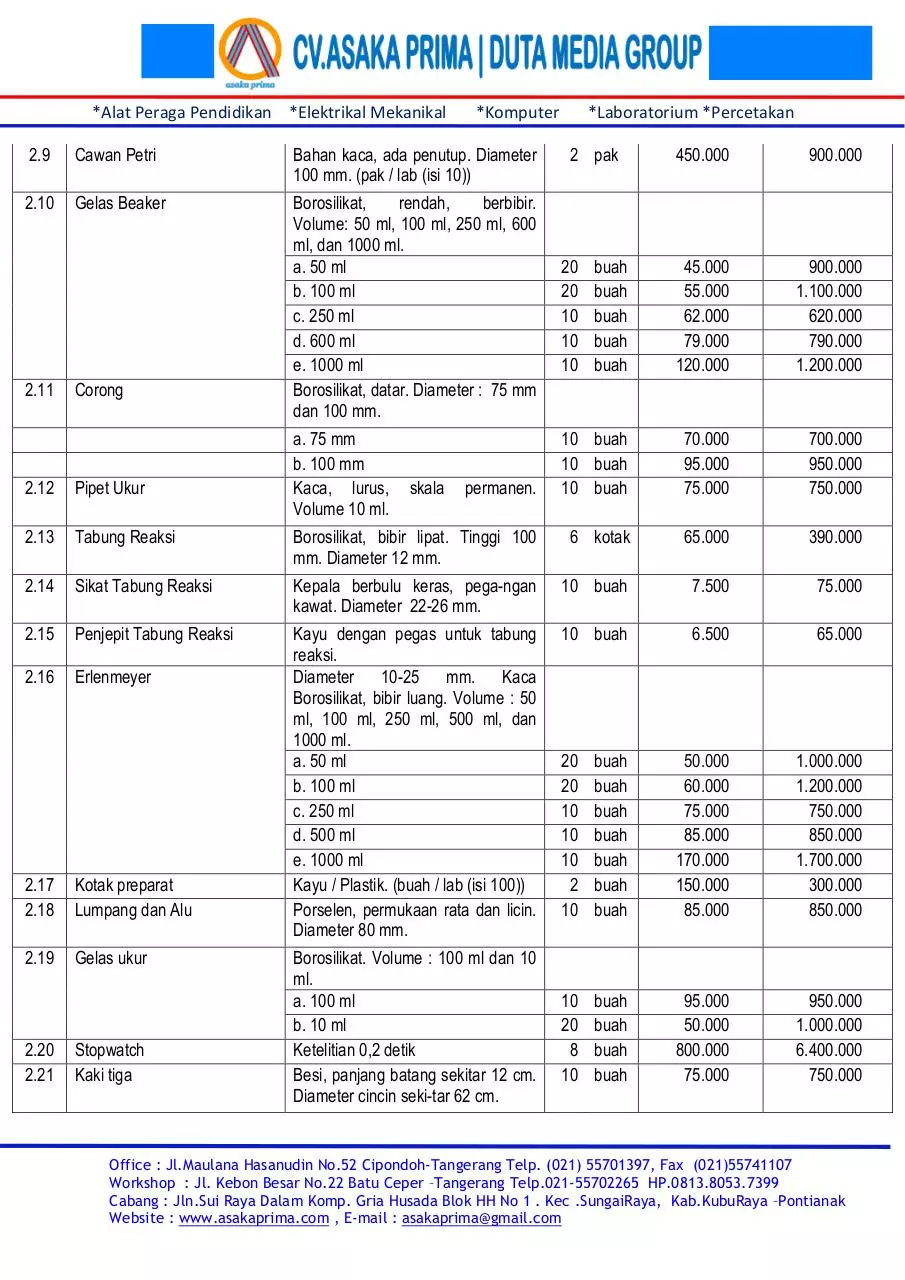 Page 4 of 8, DAFTAR ALAT LABORATORIUM BIOLOGI DAK SMA 2015