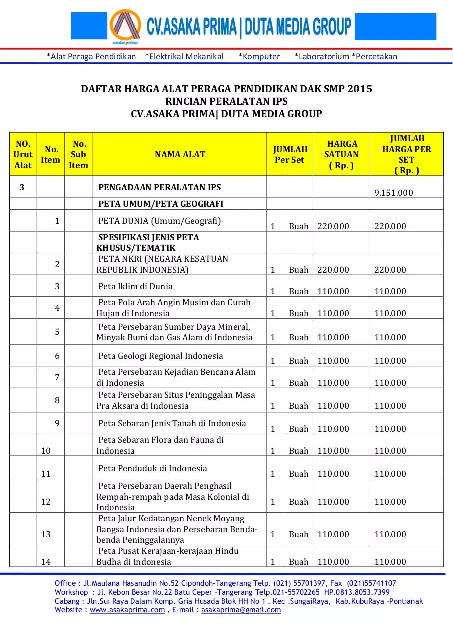 Page 2 of 32, HARGA ALAT PERAGA SMP DAK TAHUN 2015 ASAKA PRIMA