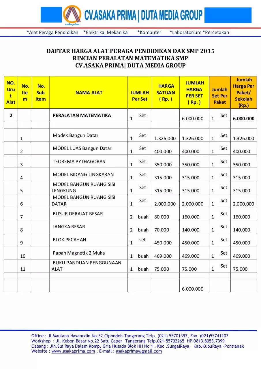 Page 5 of 32, HARGA ALAT PERAGA SMP DAK TAHUN 2015 ASAKA PRIMA