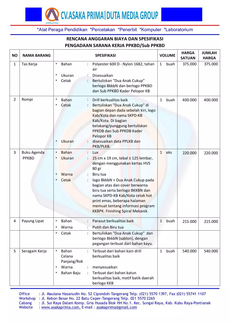 Page 1 of 2, (SARANA KERJA PPKBD) KIT PPKBD PLKB DAK BKKBN 2015