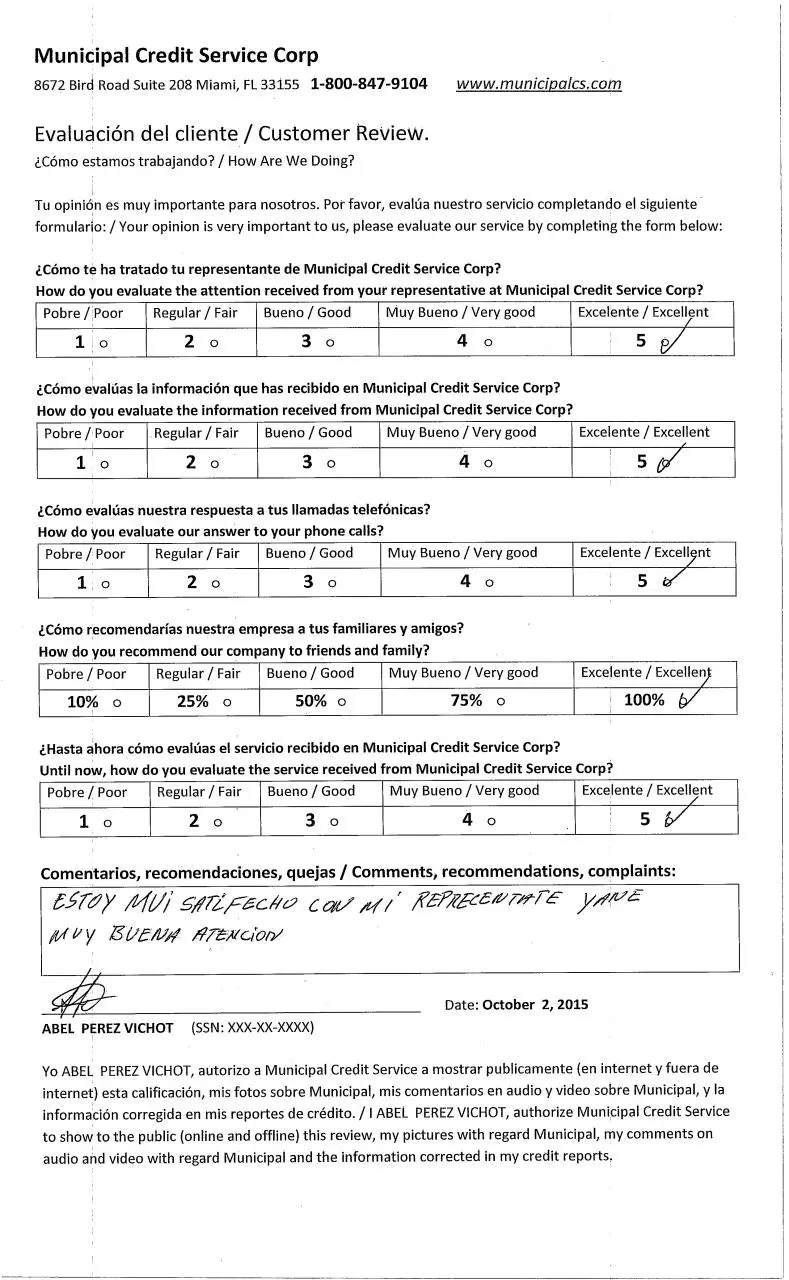 Page 1 of 1, Abel Perez Vichot Municipal Credit Service Corp Review