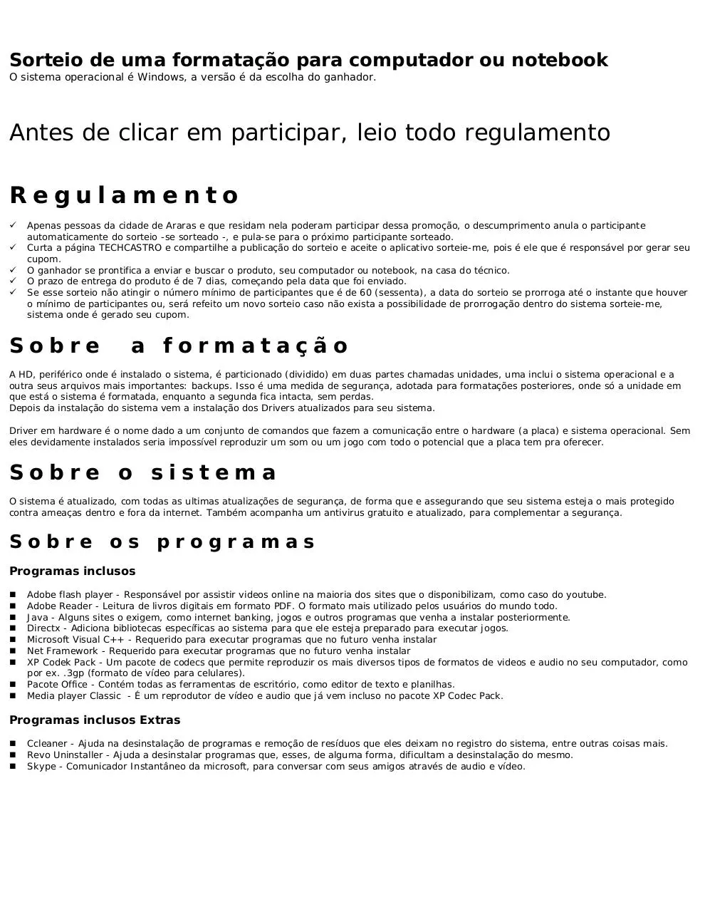 Page 1 of 1, regulamento sorteio techcastro
