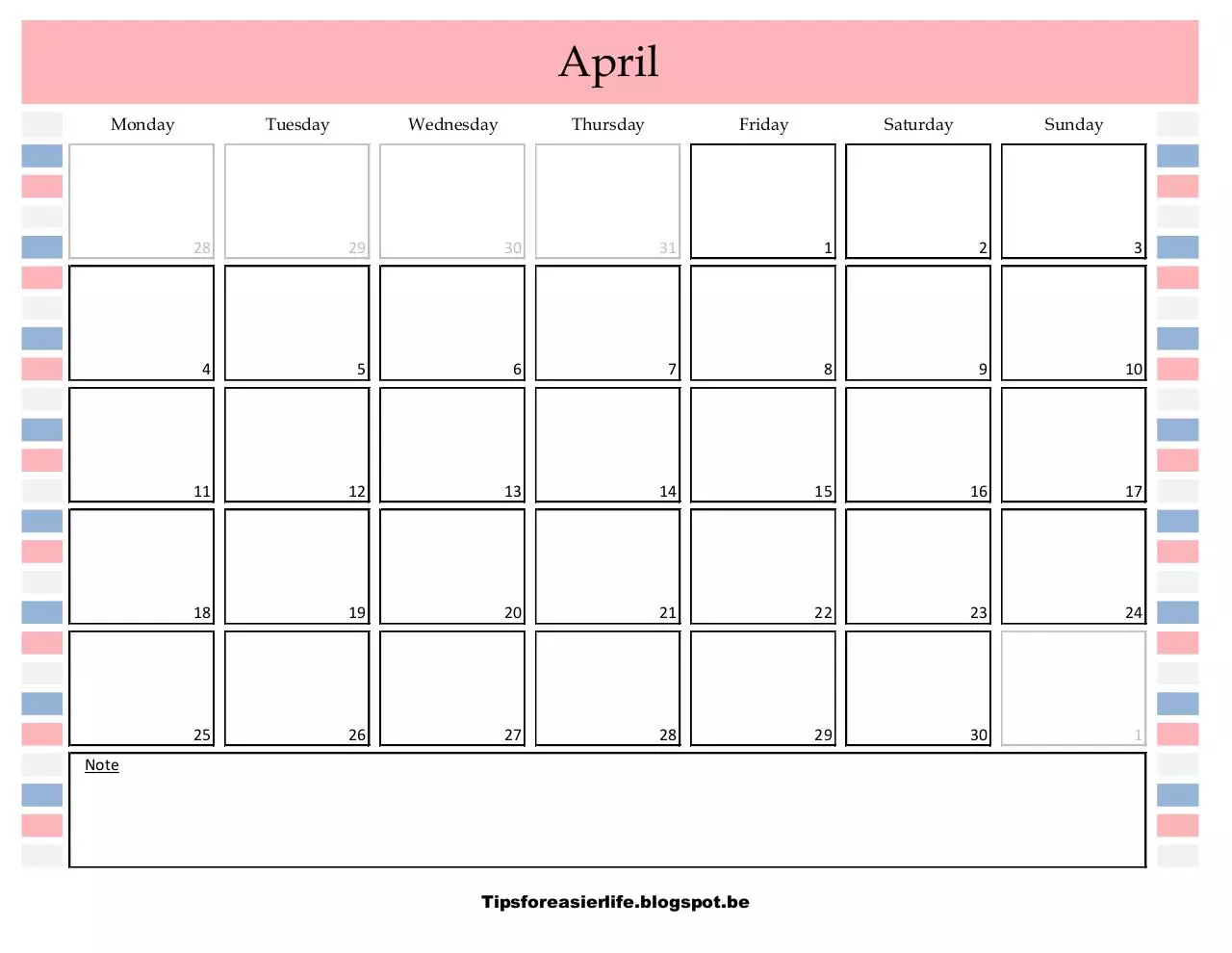 Page 1 of 1, Kalender april2016EN