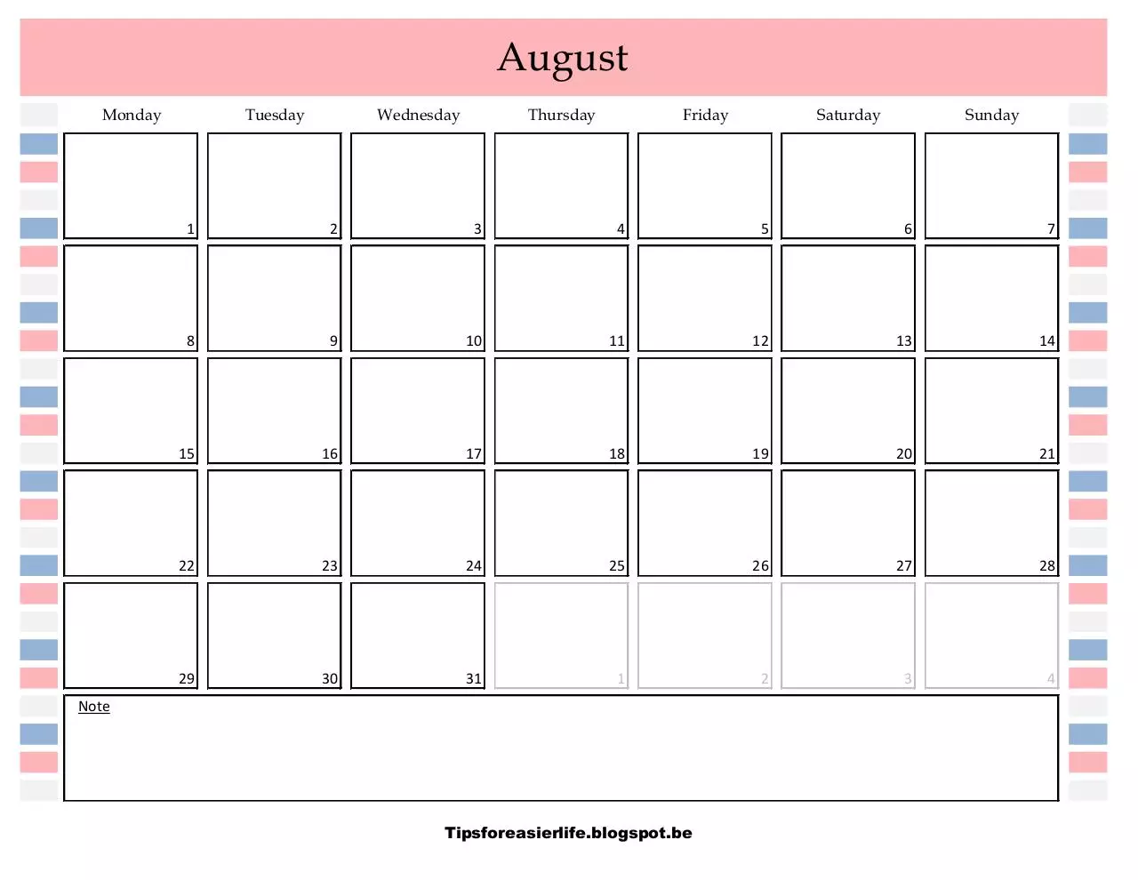 Page 1 of 1, Kalender augustus2016EN