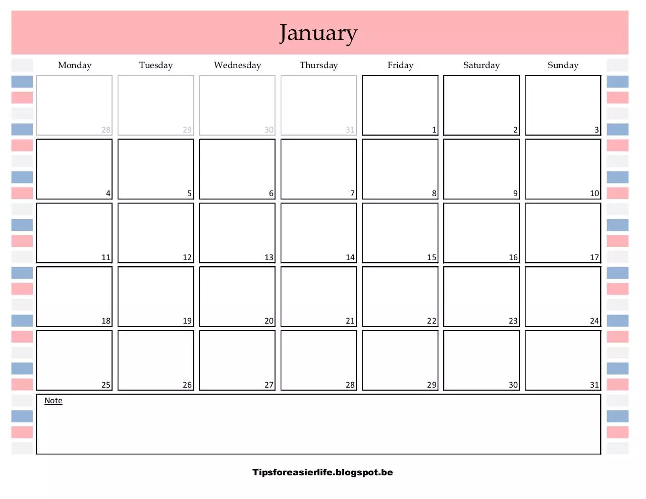 Page 1 of 1, Kalender januari2016EN