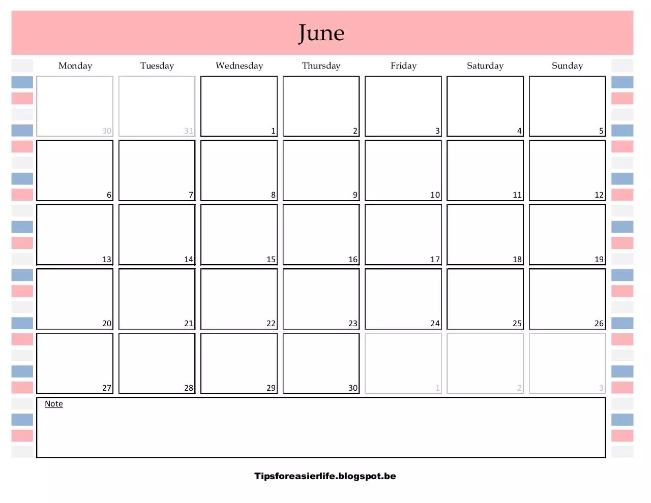 Page 1 of 1, Kalender juni2016EN
