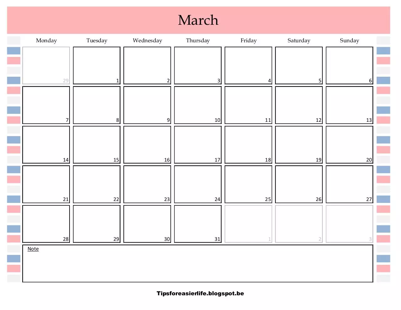 Page 1 of 1, Kalender maart2016EN