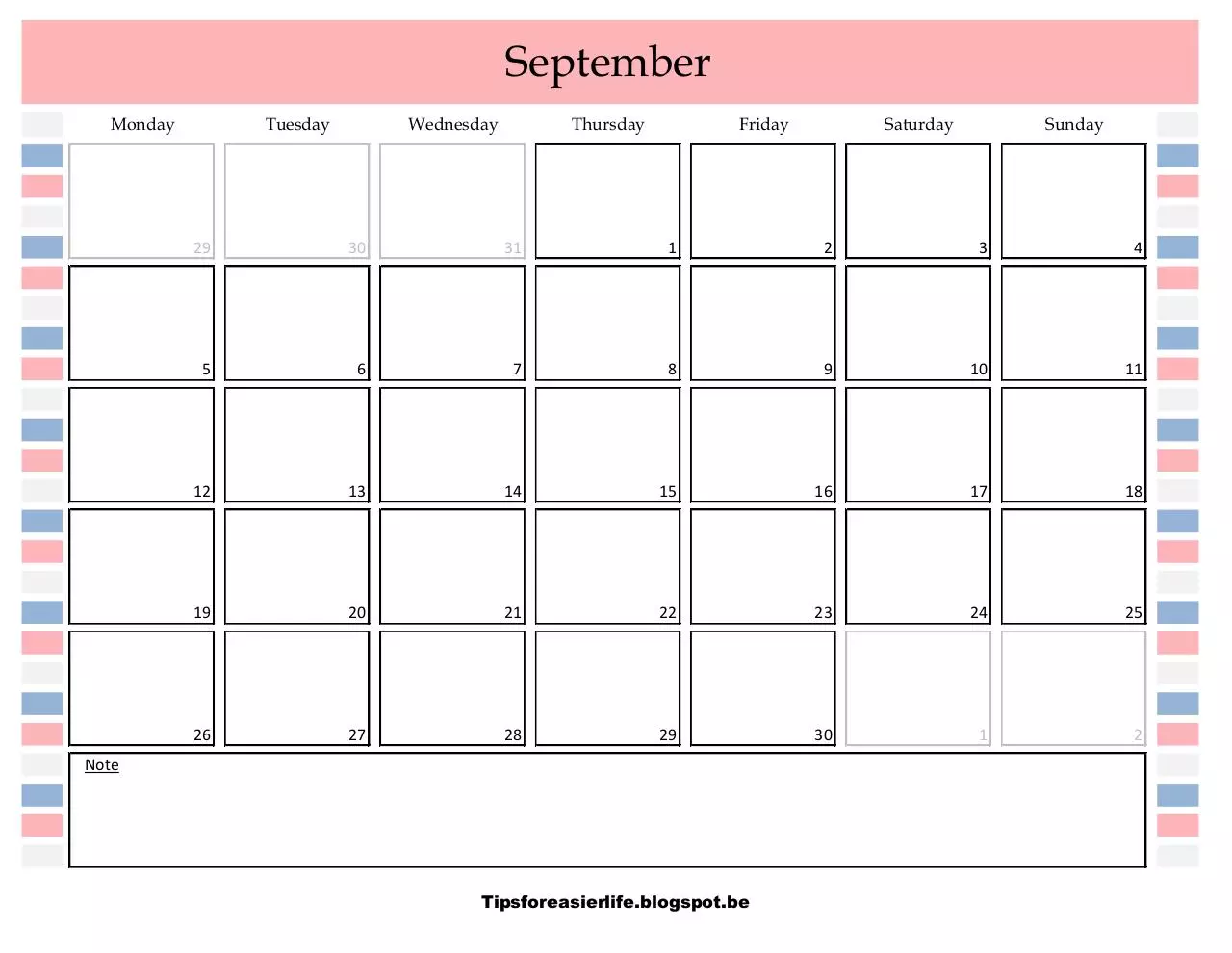 Page 1 of 1, Kalender september2016EN